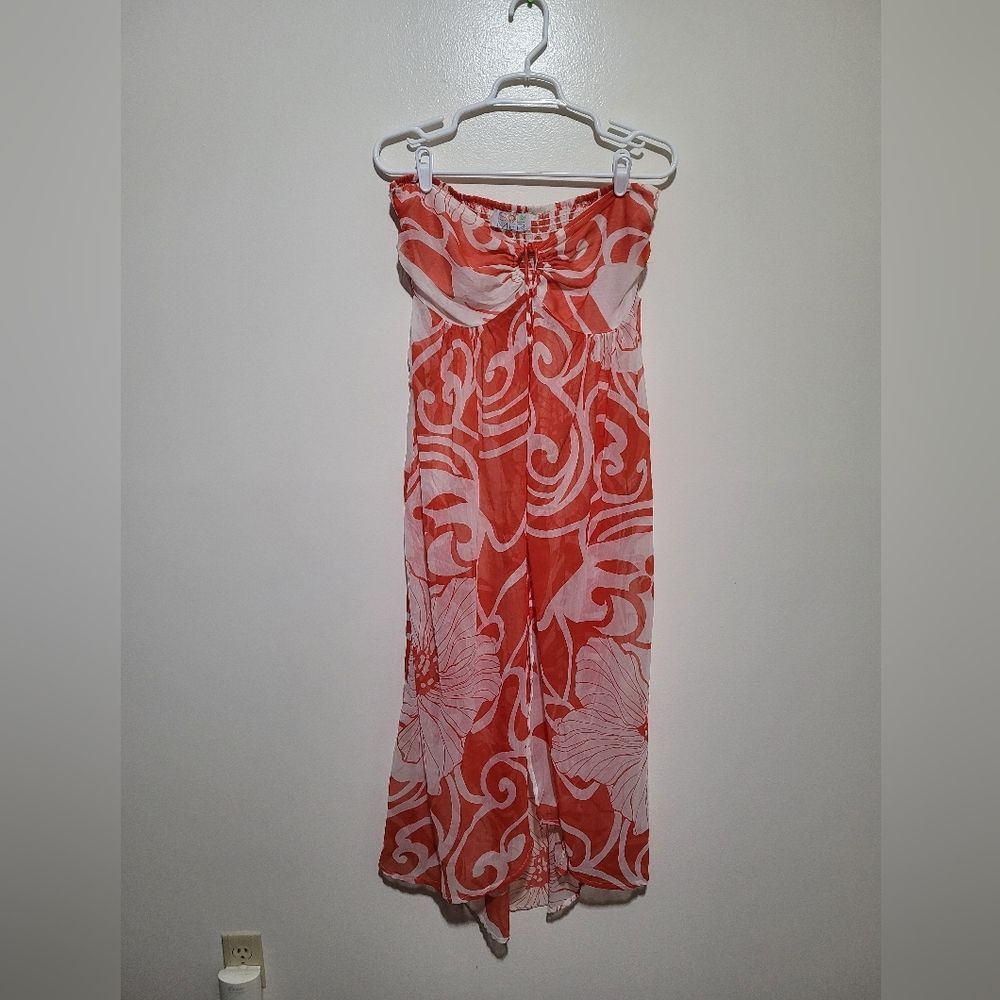 Women's Floral Swim Cover-Up in Red and White